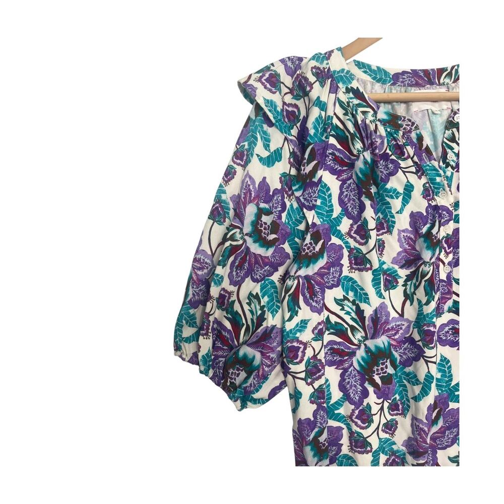 Xirena Top Womens Extra Small Purple Floral Ruffle Puff Sleeve Chic Flowy Boho - Picture 4 of 8